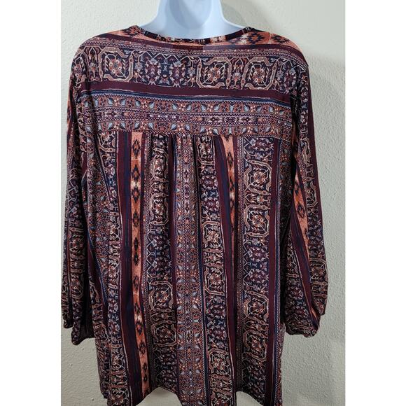 Style & Co Burgundy Brown Embroidered Bodice Top XL Lightweight Soft Flowy - Picture 3 of 6